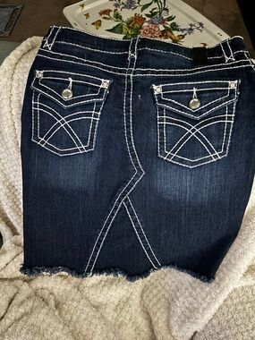 Dark Blue Women's Denim Skirt with White Contrast Stitching